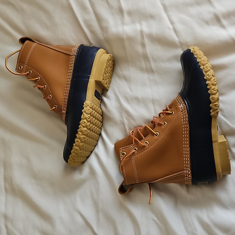 LL Bean Duck Bean Boot Tan Blue Size 7 - Picture 6 of 8